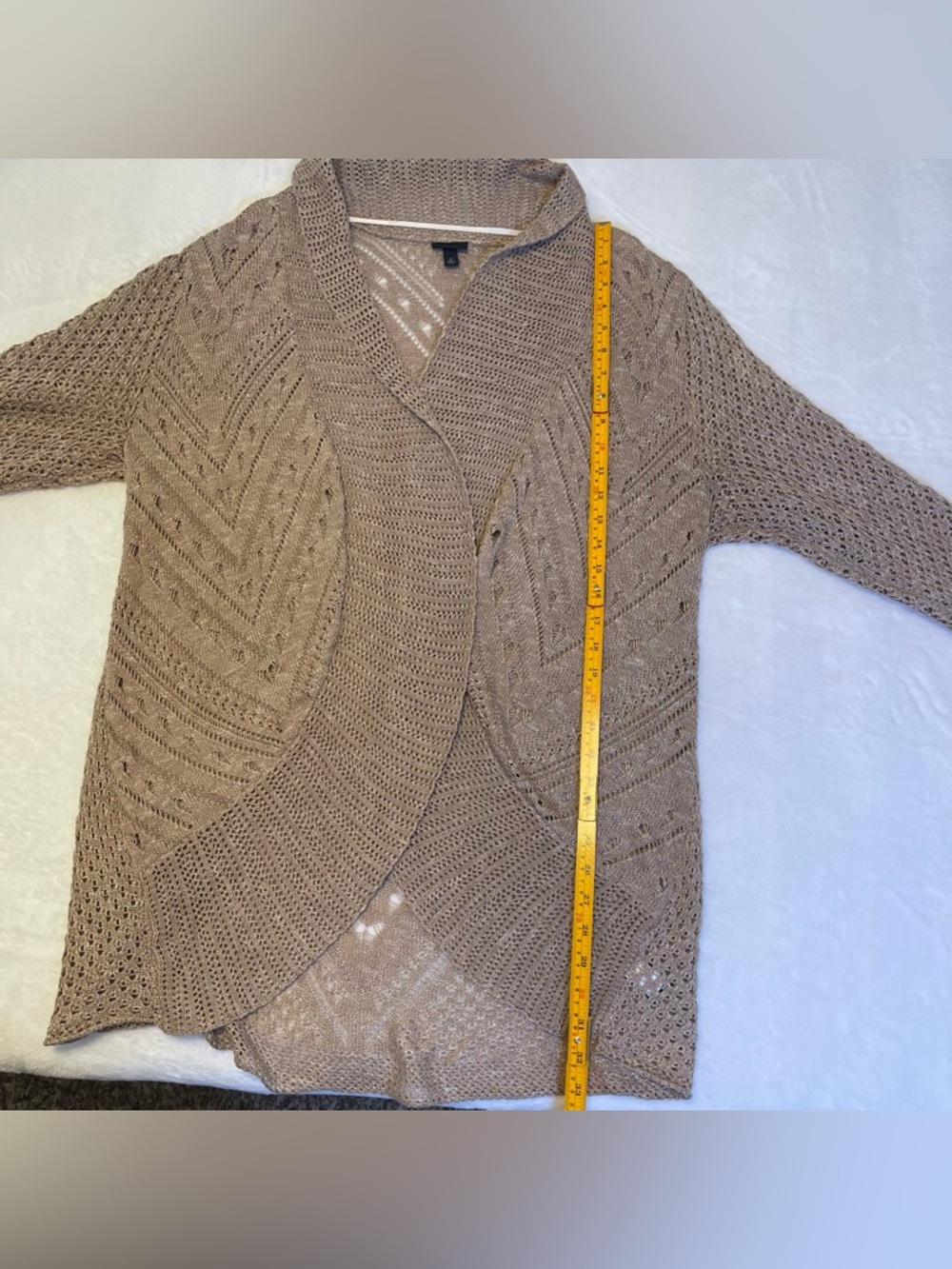 torrid Women’s 18/20 Beige Taupe Oversized Open-Front Knit Cardigan Chevron - Picture 7 of 10
